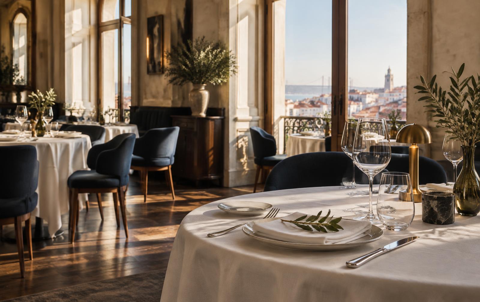 Elegantly set table in a Lisbon restaurant